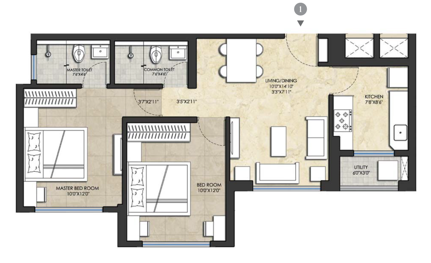 LODHA AMARA FLOOR PLAN 2BHK